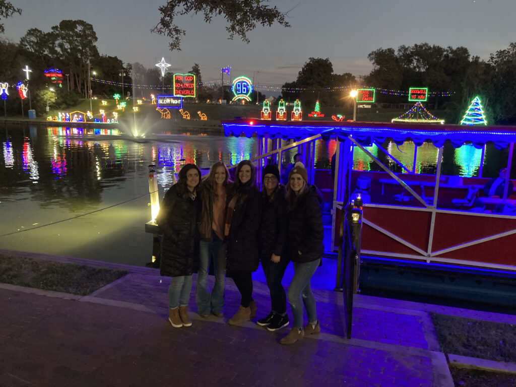 In front of the Natchitoches river boat ride at night